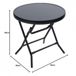 Table d'appoint, pliable, en verre et métal, petite table de balcon