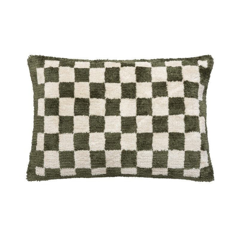 Coussin damier "Itha" Vert Kaki, 38x58 cm