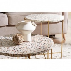 Table d'appoint design ronde en terrazzo et métal doré D40 cm