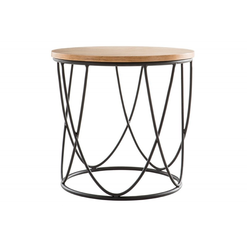 Table d'appoint ronde bois clair chêne et métal noir D42 cm