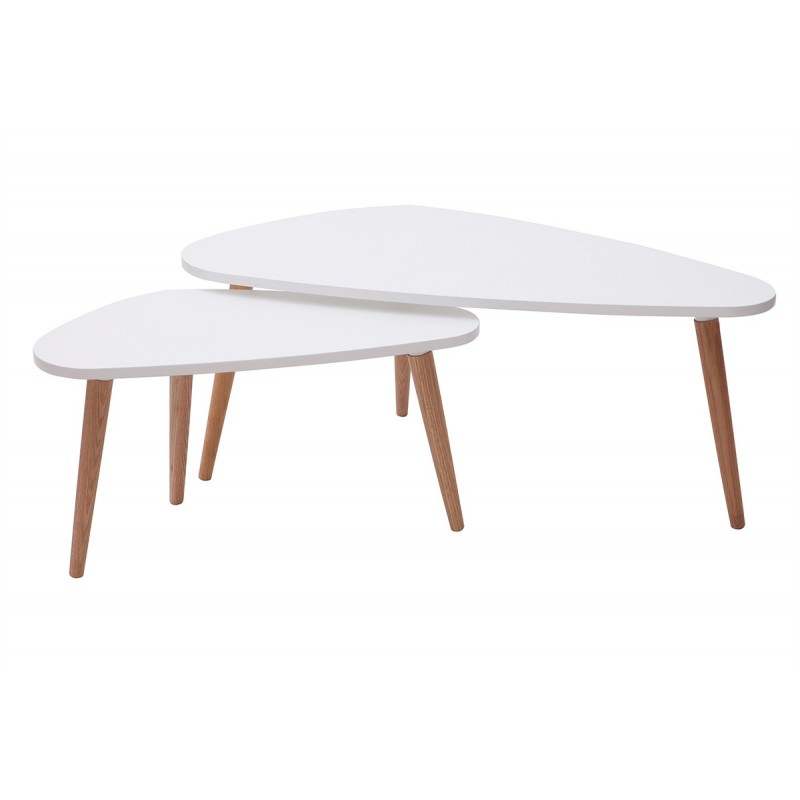 Tables basses gigognes scandinaves blanc et bois clair chêne massif