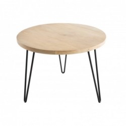 Table basse ronde bois manguier massif et métal noir D60 cm