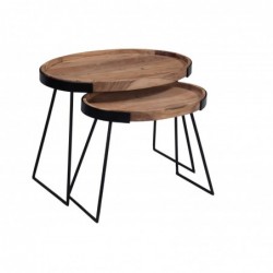 Tables basses gigognes bois massif et métal noir(lot de 2)