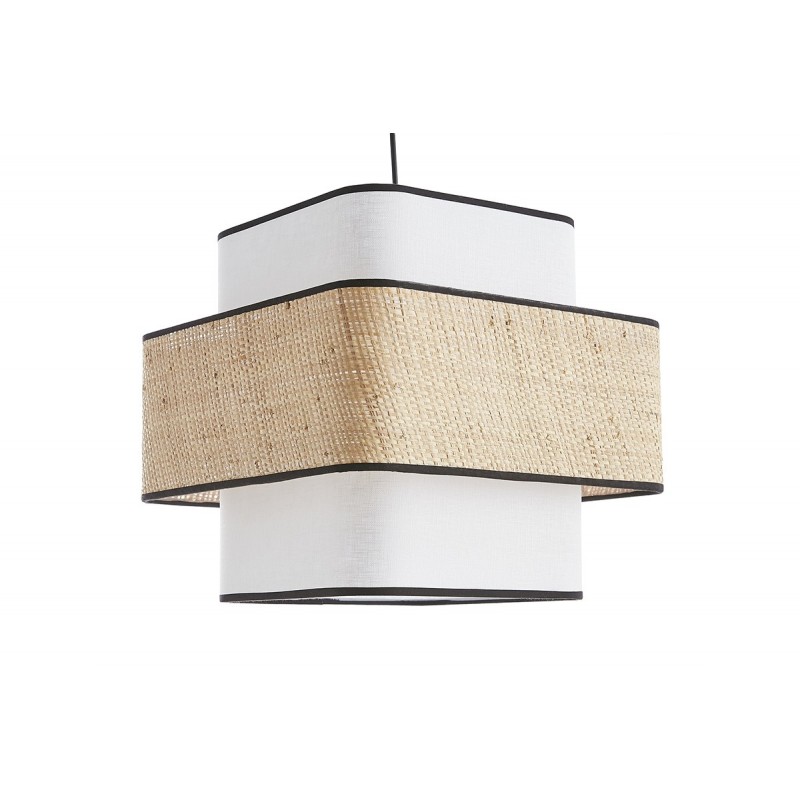 Suspension cube en tissu lin blanc et rabane naturelle L35 cm