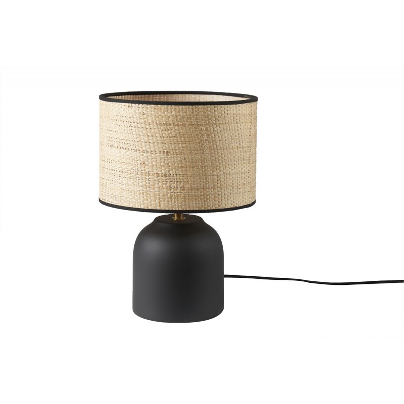 Lampe à poser noire en céramique mate et abat-jour en raphia H35 cm