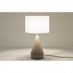 Lampe à poser taupe en céramique brillante et abat-jour en tissu plissé blanc