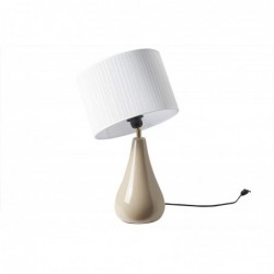 Lampe à poser taupe en céramique brillante et abat-jour en tissu plissé blanc