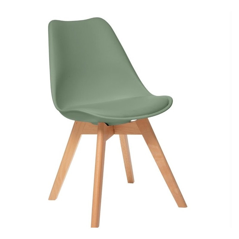 Chaise "Baya", pieds hêtre Vert kaki