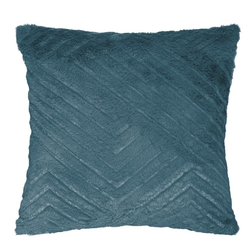 Coussin effet fourrure Bleu canard, 45x45 cm