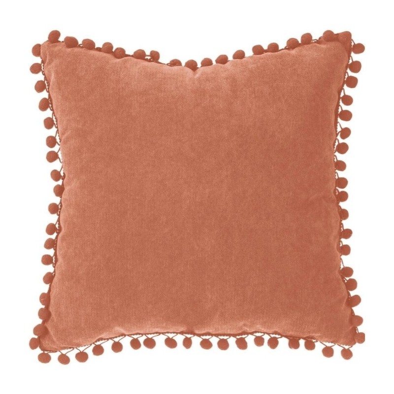 Coussin pompons Rose terracotta, 40x40 cm