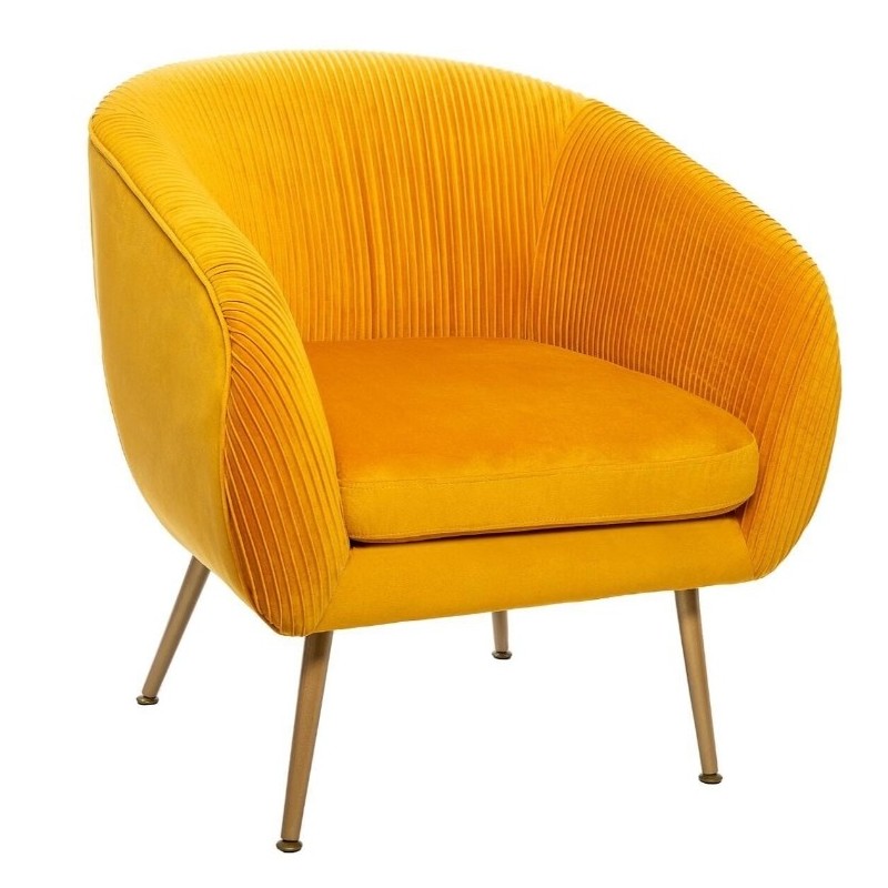 Fauteuil Velours plissé, Jaune moutarde