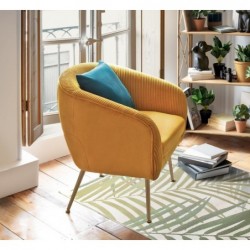 Fauteuil Velours plissé, Jaune moutarde