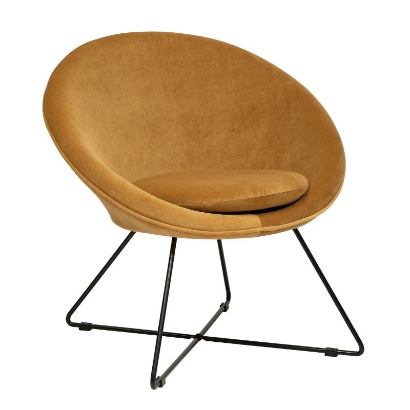 Fauteuil Evan Velours, jaune ocre