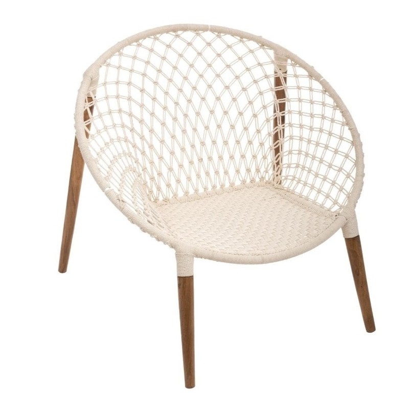 Fauteuil "Raina" Teck, Tressé coton blanc